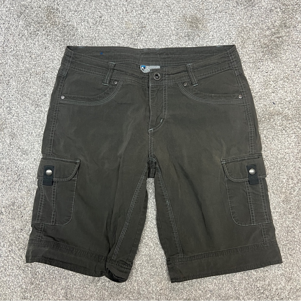 Kuhl Shorts Womens 8 Green Vtg Patina Dye Bermuda Cargo Hiking Climbing Outdoor